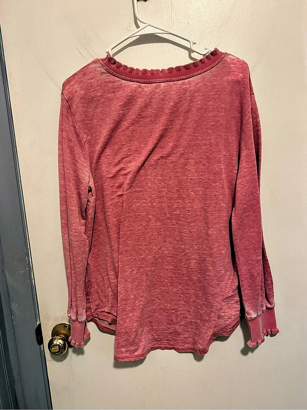 Jane and Delancey Long Sleeve Ruffle Trim Top in Pink Size Large - Picture 2 of 5